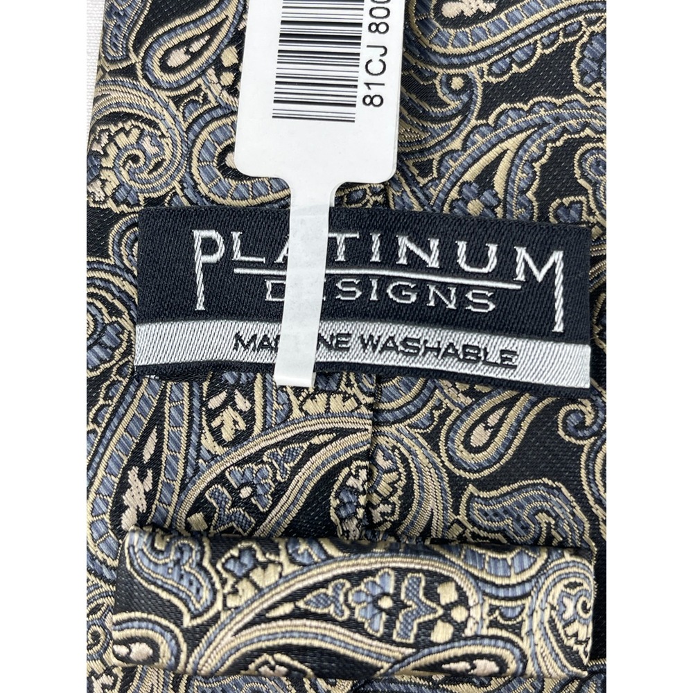Platinum Designs Men's Necktie 3 1/4" x 58" Designer Black Gold Paisley Handmade - Picture 9 of 11